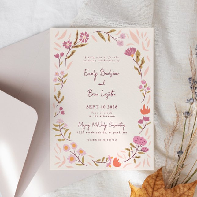 Magical Meadow Pink Flowers Wedding Invitation (Creator Uploaded)