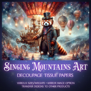 Magical Mechanical Red Panda Journey Decoupage Tissue Paper