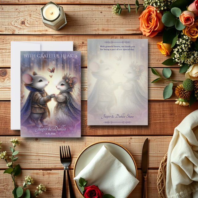 Magical Mediaeval Mouse Couple Fairytale Wedding Thank You Card (Creator Uploaded)