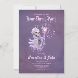 Magical melodies of the cute purple skeleton. invitation