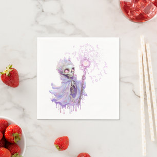 Magical melodies of the cute purple skeleton. napkin