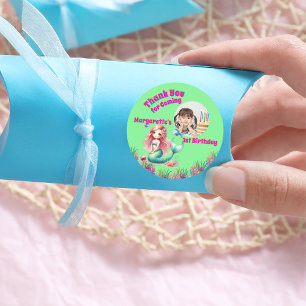 Magical Mermaid 1st Birthday Girl Thank You Photo Classic Round Sticker
