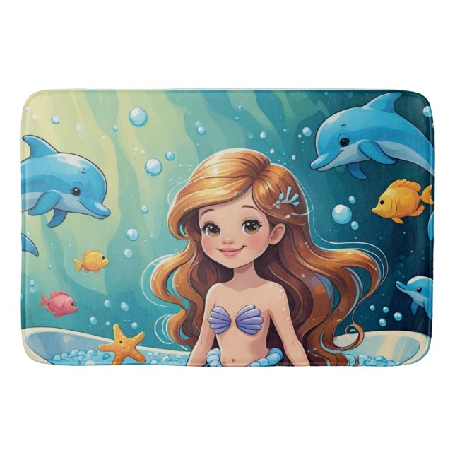 Magical Mermaid Bath Time with Dolphins Mat (Front)