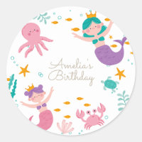 Magical Mermaid Birthday Classic Round Sticker