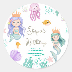 Magical Mermaid Birthday  Classic Round Sticker