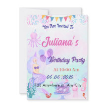 Magical Mermaid Birthday Invitation Card