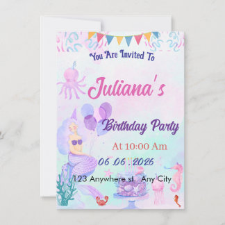 Magical Mermaid Birthday Invitation Card