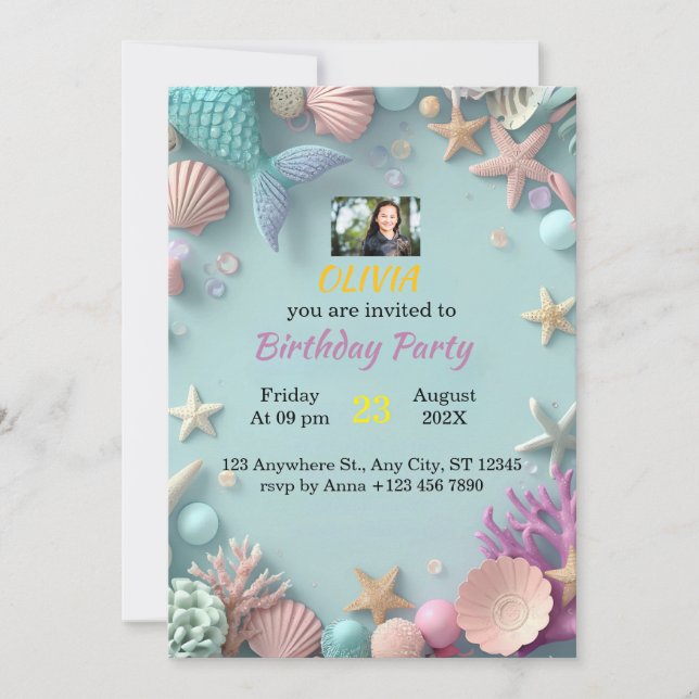 Magical Mermaid Birthday Party Invitation | Birthd (Front)