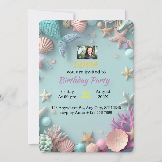 Magical Mermaid Birthday Party Invitation | Birthd (Front)