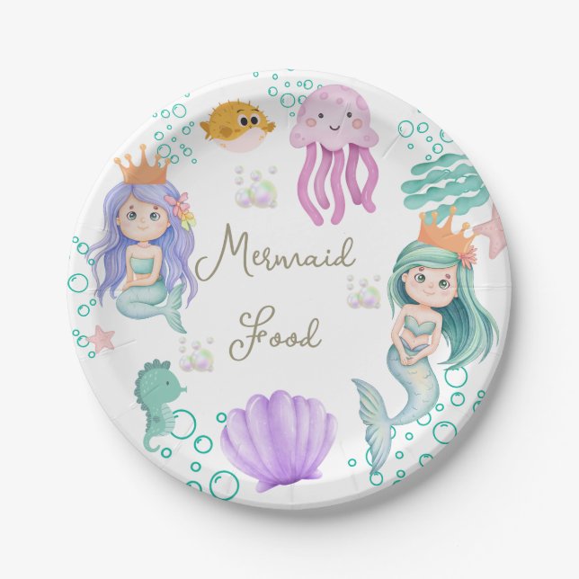 Magical Mermaid Birthday Party Mermaid Food Paper Plate (Front)