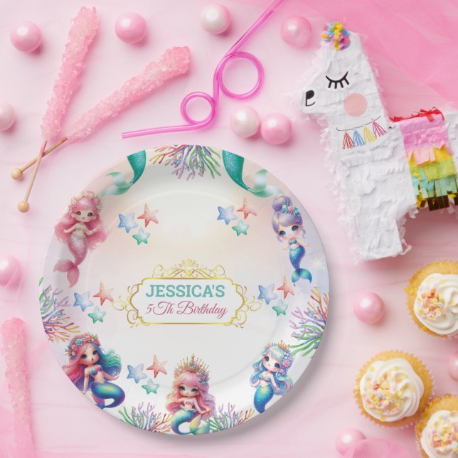 Magical Mermaid Birthday Under The Sea Photo Paper Plate (Party)