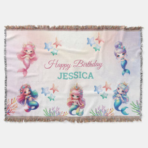 Magical Mermaid Birthday Under The Sea Photo Throw Blanket