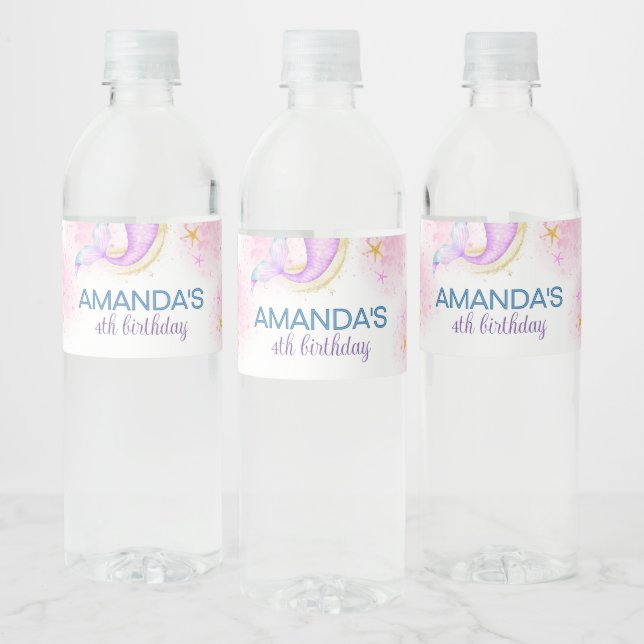 Magical Mermaid Birthday Under the Sea Water Bottle Label (Bottles)