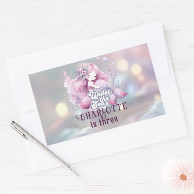 Magical Mermaid Children's Birthday Party Rectangular Sticker (Envelope)