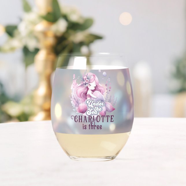 Magical Mermaid Children's Birthday Party Stemless Wine Glass (Insitu (Wedding))