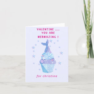 Magical mermaid cupcake Valentine's Day Holiday Card
