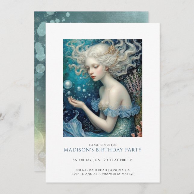 Magical Mermaid Enchanted Girl's Birthday Invitation (Front/Back)