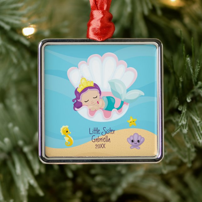 Magical Mermaid Little Sister Christmas Metal Ornament (Tree)