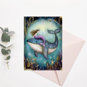 Magical Mermaid on Whale Holiday Postcard