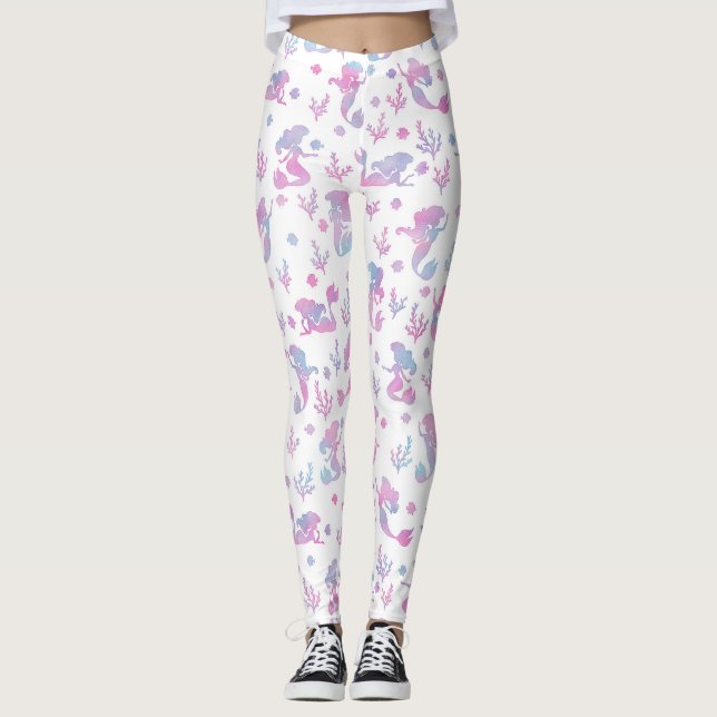Magical Mermaid Pattern on White Leggings (Front)