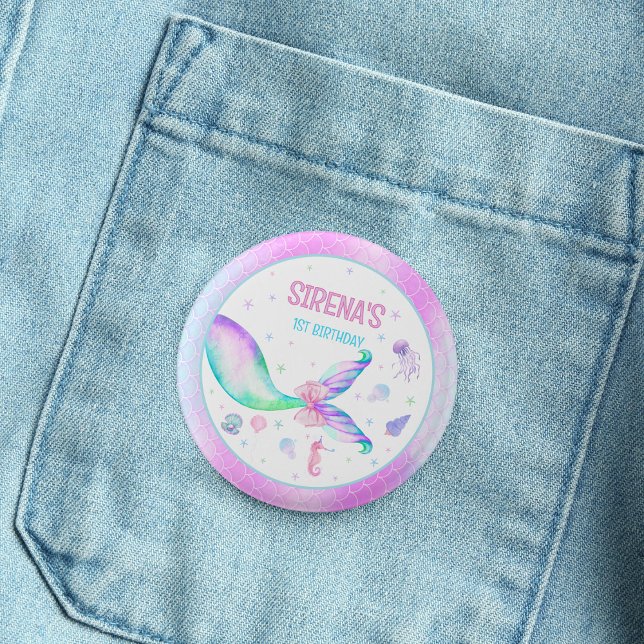 Magical Mermaid Pink Purple Birthday 3 Cm Round Badge (Creator Uploaded)