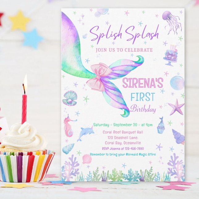 Magical Mermaid Pink Purple Birthday  Invitation (Creator Uploaded)