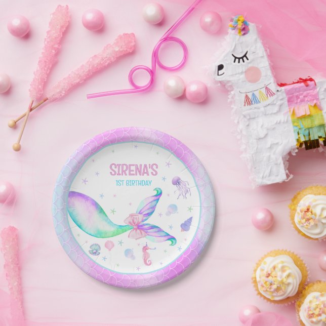 Magical Mermaid Pink Purple Birthday Paper Plate (Party)
