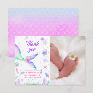 Magical Mermaid Pink Purple Birthday Thank You Card