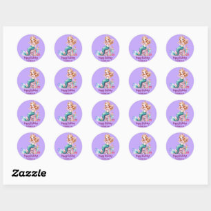 Magical mermaid rainbow Birthday girl party Classic Round Sticker