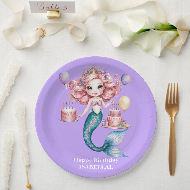 Magical mermaid rainbow Birthday girl party Paper Plate (Wedding)