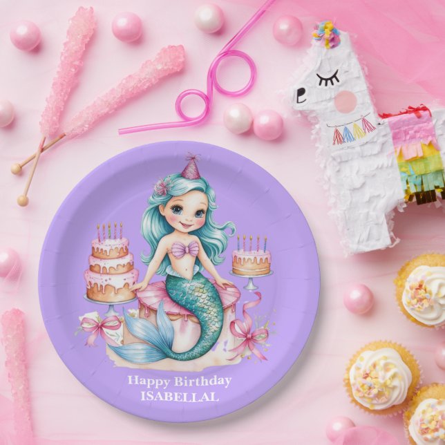 Magical mermaid rainbow Birthday girl party Paper Plate (Party)