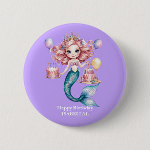 Magical mermaid rainbow Pastel Birthday girl party 6 Cm Round Badge