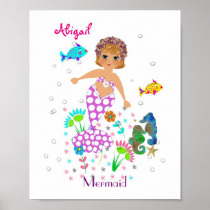 Magical Mermaid Sea Creatures Picture Personalised Poster