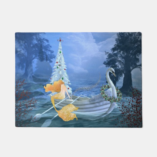 Magical Mermaid, Swan Boat and Christmas Tree Doormat (Front)