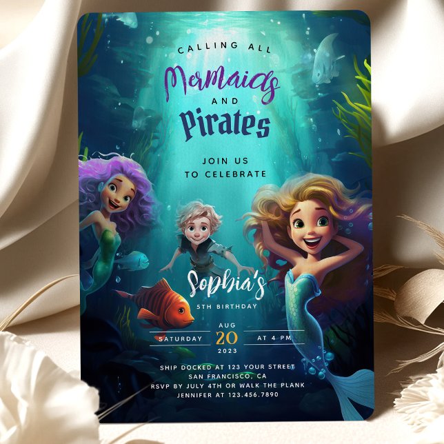 Magical Mermaid & Swashbuckling Pirate Birthday Invitation (Creator Uploaded)