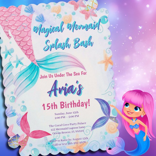 Magical Mermaid Tail Glitter Birthday Party Invitation (Magical Mermaid Birthday Party Invitation)