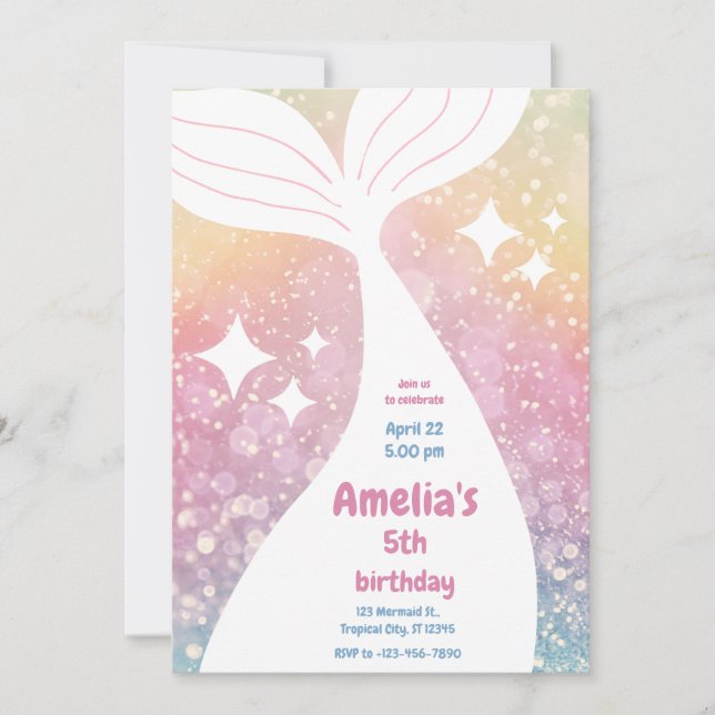Magical Mermaid Tail Under The Sea Birthday Party Invitation (Front)