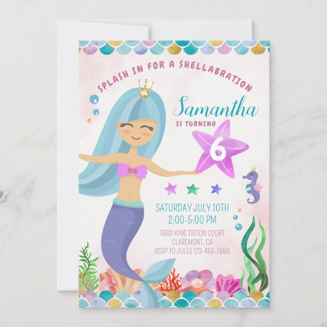 Magical Mermaid Under the Sea Birthday Invitation (Front)