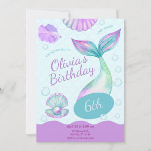 Magical Mermaid Under The Sea Birthday Party Invitation
