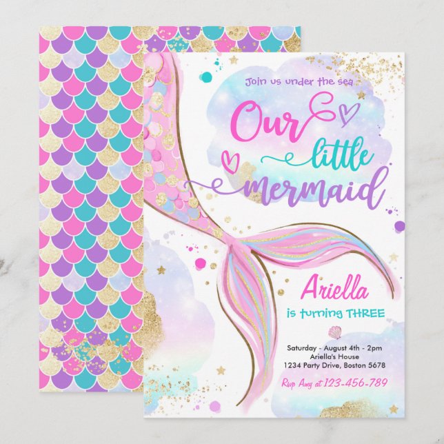 Magical Mermaid Under The Sea Birthday Party Invitation (Front/Back)