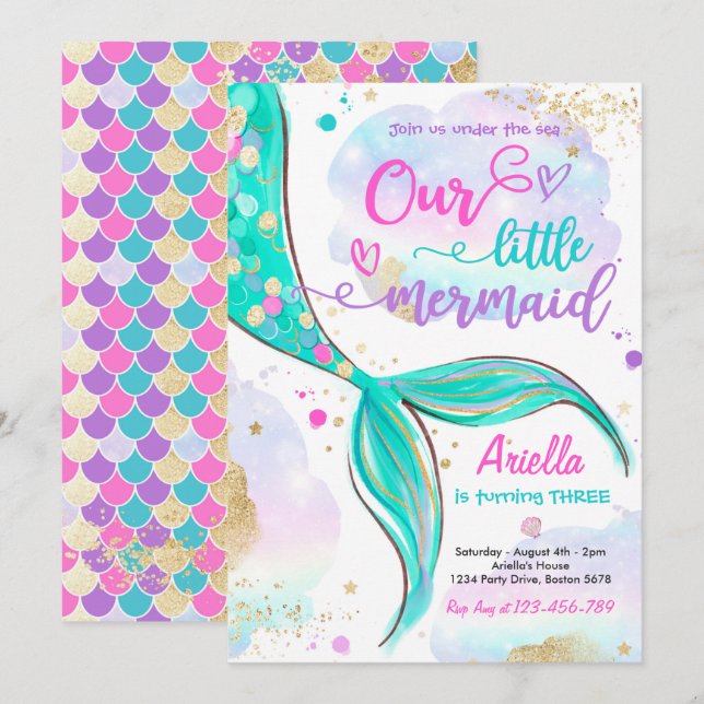 Magical Mermaid Under The Sea Birthday Party Invitation (Front/Back)