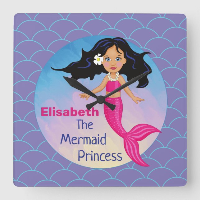 Magical Mermaid Under The Sea Birthday Square Wall Clock (Front)