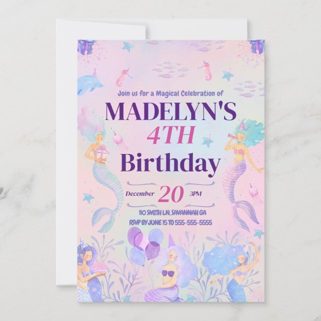 Magical Mermaid Under the Sea Girls Birthday Invitation (Front)