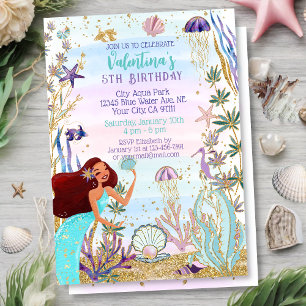 Magical Mermaid Under the Sea Glitter Birthday Invitation