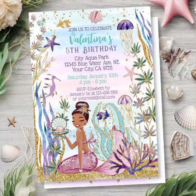 Magical Mermaid Under the Sea Glitter Birthday Invitation (Creator Uploaded)