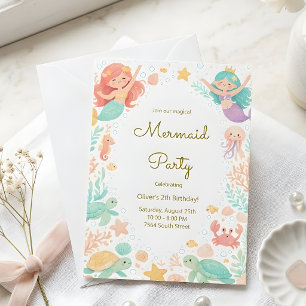 Magical Mermaid Under the Sea Kids Birthday Party Invitation