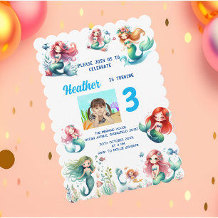 Magical Mermaid Under the Sea Kids Birthday Party Invitation