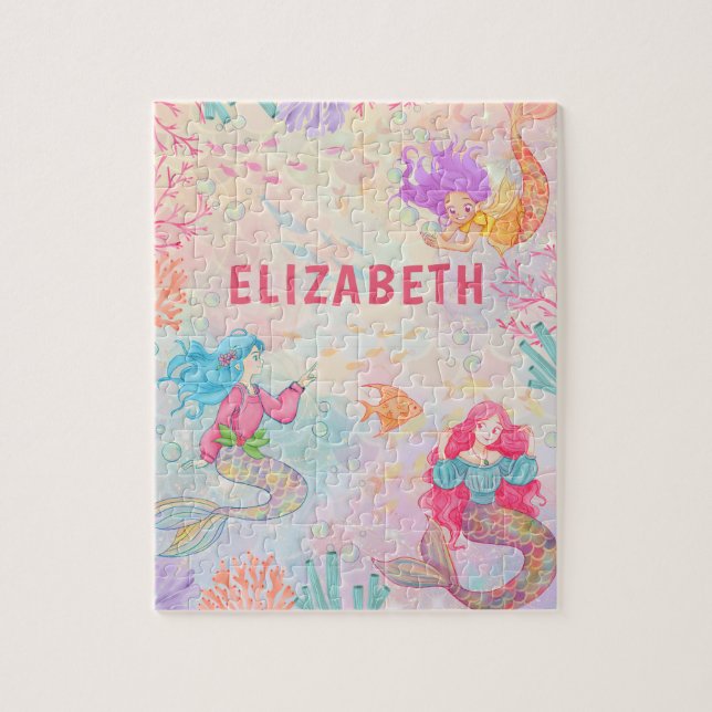 Magical Mermaid Under The Sea Personalised Kids Jigsaw Puzzle (Vertical)