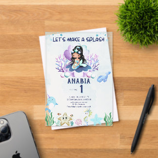 Magical Mermaid Watercolor 1st Birthday Acrylic Invitations