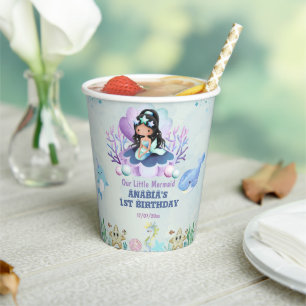 Magical Mermaid Watercolor Birthday Party  Paper Cups
